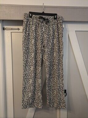 Women's Large Covington Leopard Print Fleece Long Lounge Pants PJ Pants New